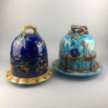 A LOT OF TWO MAJOLICA CHEESE DISH AND COVER