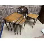 A MAHOGANY NEST OF THREE TABLES, ANOTHER TABLE AND MIRROR