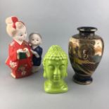 A 20TH CENTURY JAPANESE SATSUMA VASE, FIGURES AND OTHER ITEMS