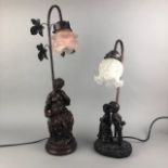 A CAST METAL FIGURAL TABLE LAMP AND ANOTHER LAMP