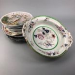 AN ASHWORTH BROS TWIN HANDLED BOWL AND CERAMIC PLATES