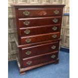 A REPRODUCTION MAHOGANY CHEST OF FIVE DRAWERS