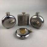 A DALVEY POCKET CUP AND THREE HIP FLASKS