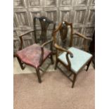 A LOT OF FOUR 19TH CENTURY MAHOGANY HEPPLEWHITE STYLE CARVER CHAIRS