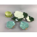 A CARLTON WARE LEAF SHAPED DISH AND OTHER CERAMICS