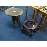 A LARGE CHINESE STAINED WOOD STAND AND A CARVED WOOD TABLE