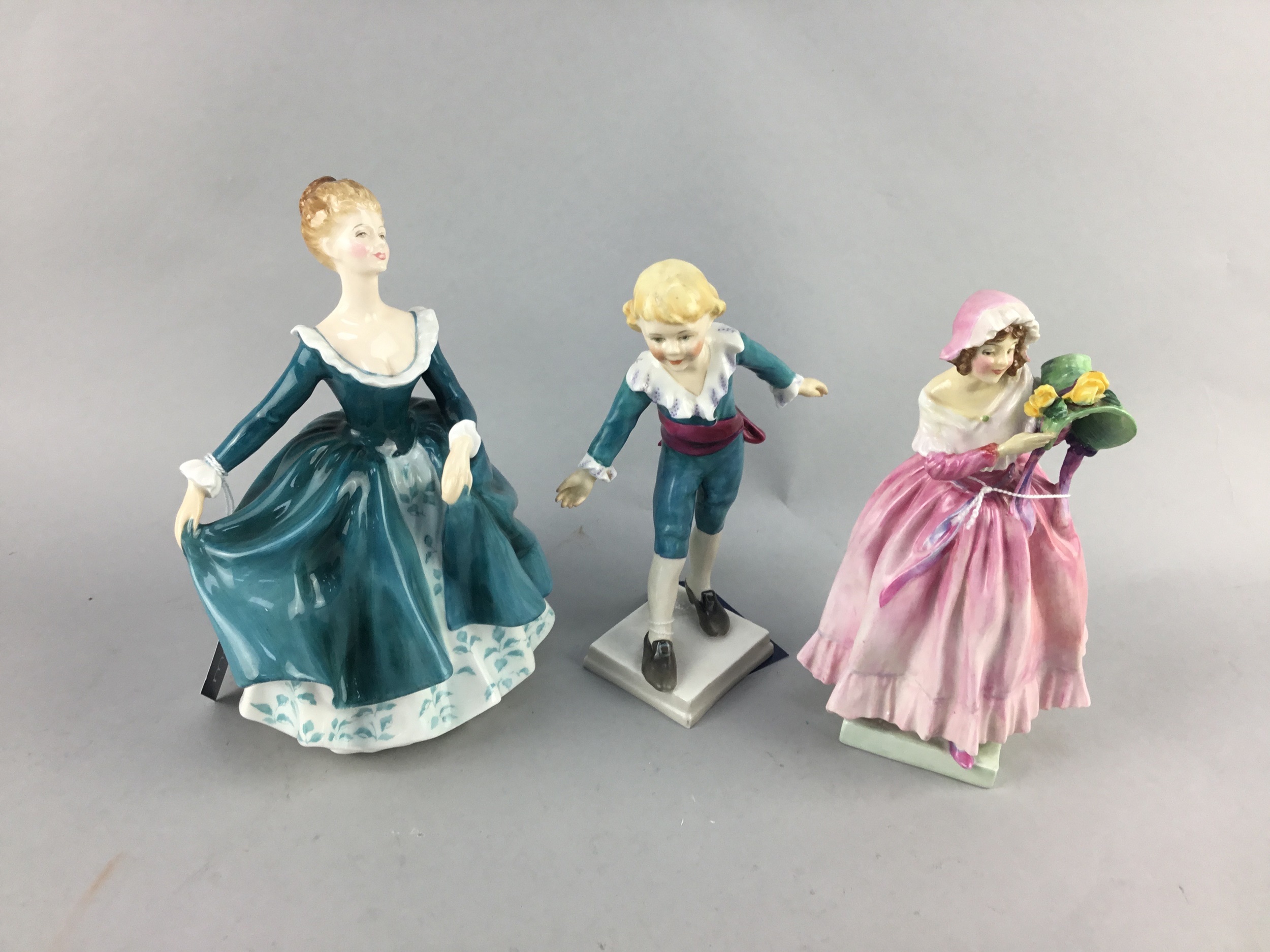 A LOT OF TWO ROYAL DOULTON AND ONE ROYAL WORCESTER FIGURES