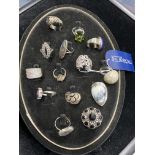 A LOT OF FOURTEEN SILVER AND GEM SET DRESS RINGS