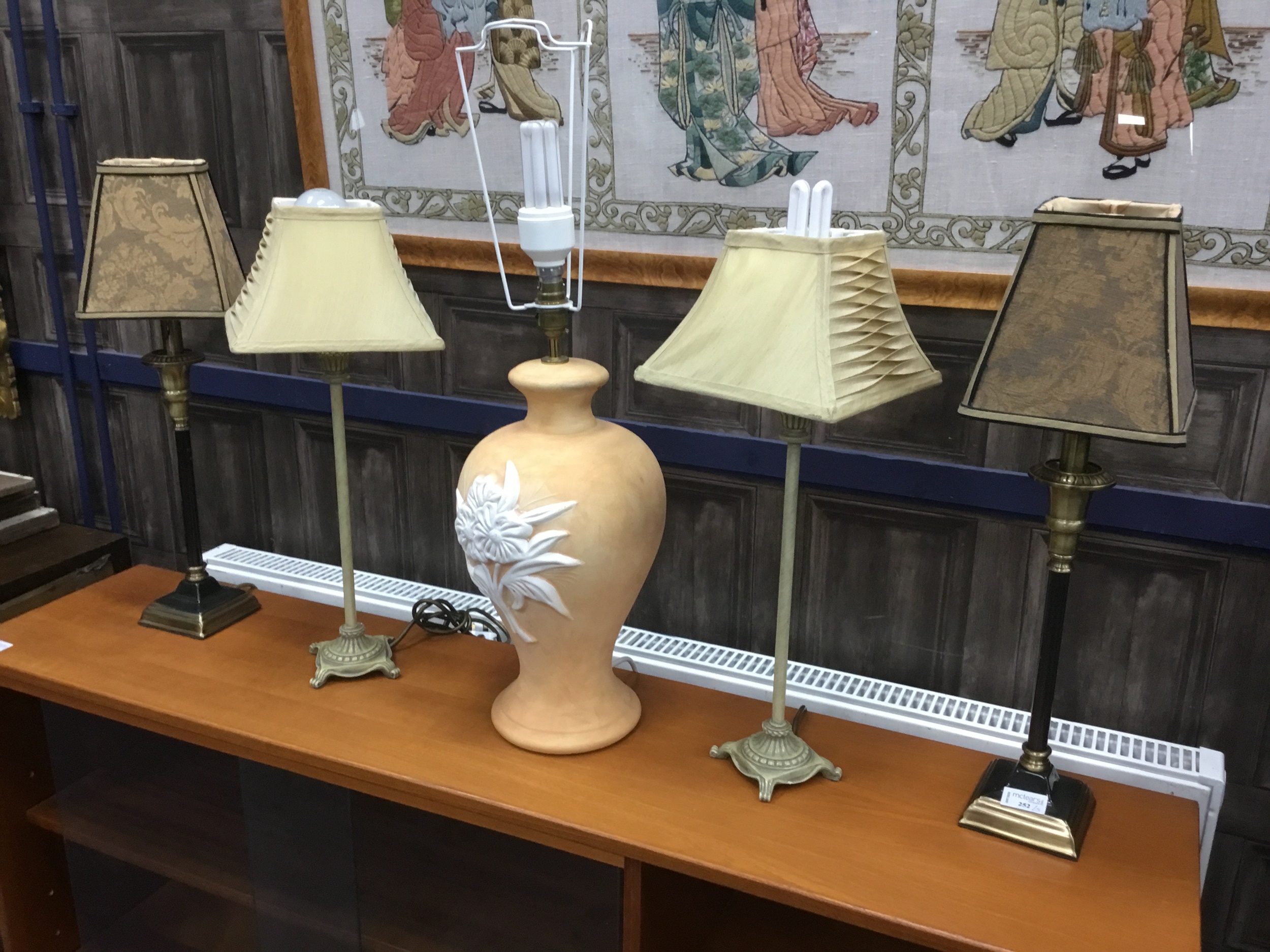 TWO PAIRS OF TABLE LAMPS AND ANOTHER TABLE LAMP