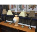 TWO PAIRS OF TABLE LAMPS AND ANOTHER TABLE LAMP