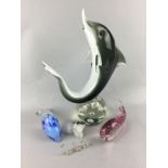 A STUDIO GLASS MODEL OF A DOLPHIN ALONG WITH OTHER GLASS WARE
