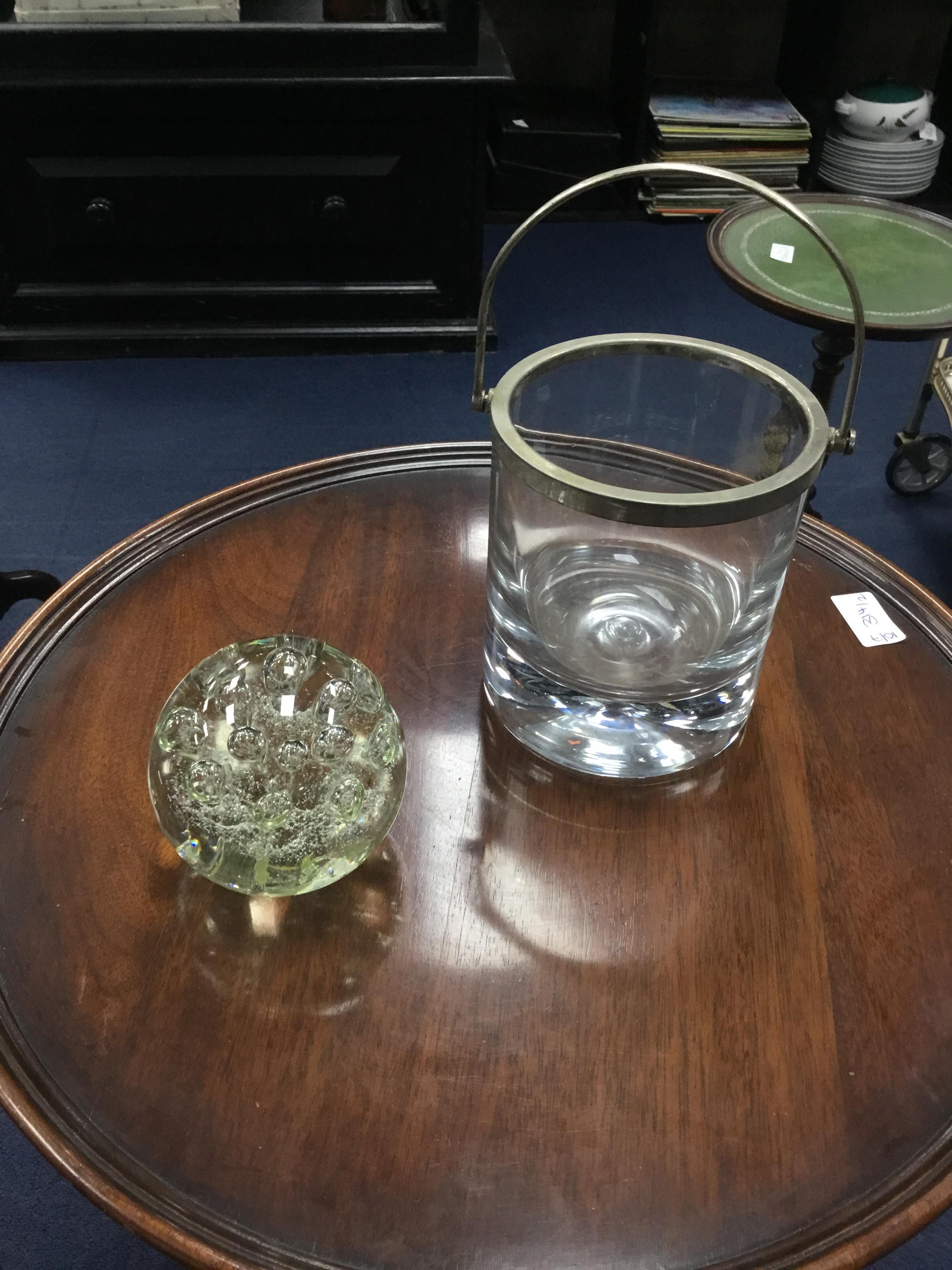 A LARGE OPAQUE GLASS CENTRE BOWL, A PAPERWEIGHT AND A GLASS DISH - Image 2 of 2