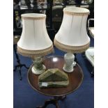A PAIR OF MODERN BOOKENDS AND TWO TABLE LAMPS