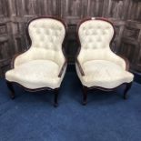 A PAIR REPRODUCTION VICTORIAN STYLE GOSSIP CHAIRS