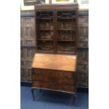 A WALNUT BUREAU BOOKCASE