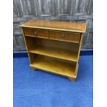 A MODERN YEWWOOD OPEN BOOKCASE