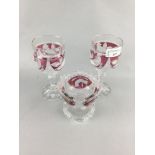 A PAIR OF GLASS GOBLETS, A MATCHING BOWL AND OTHER ITEMS