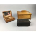 AN ART DECO STYLE RECTANGULAR CASKET AND TWO MUSIC BOXES