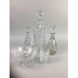 A COLLECTION OF CRYSTAL INCLUDING DECANTERS AND BOWLS