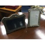 A LOT OF TWO SILVER PLATED PHOTOGRAPH FRAMES, WHITE METAL SHELL AND TWO BOXES