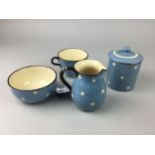 A BLUE AND WHITE POLKA DOT PART TEA SERVICE