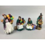 A ROYAL DOULTON FIGURE OF 'THE MASK SELLER' AND THREE OTHERS