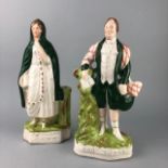 A PAIR OF FLATBACK FIGURES ALONG WITH A MAUCHLINE BOX AND TRAVEL DOMINOES