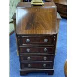 A 20TH CENTURY INLAID BUREAU AND A SIMILAR HALL TABLE