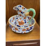 A 20TH CENTURY IRONSTONE EWER AND BASIN AND OTHER CERAMICS