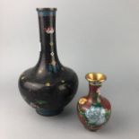 A LOT OF TWO CLOISONNE VASES AND TWO BOXES
