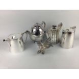 A LOT OF SILVER PLATED ITEMS INCLUDING TEA SERVICES