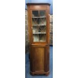A 19TH CENTURY MAHOGANY TWO STAGE CORNER CUPBOARD