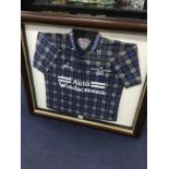 A 'DAVIE COOPER' CHARITY FOOTBALL MATCH JERSEY AND PRINT PHOTOGRAPH