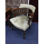 A 20TH CENTURY OAK FRAMED CAPTAIN'S CHAIR