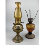 A LOT OF GLASS WARE AND TWO OIL LAMPS