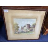 A PAIR OF FRAMED WATERCOLOURS ALONG WITH OTHER PICTURES