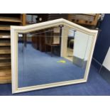 A CREAM FRAMED OVER MANTEL MIRROR AND ANOTHER WALL MIRROR