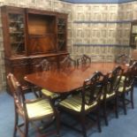 A 20TH CENTURY MAHOGANY DINING TABLE AND EIGHT CHAIRS