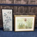 A 20TH CENTURY CHINESE PAINTING ON SILK AND A PRINT OF FLOWERS