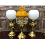 A BRASS ELECTRIC TABLE LAMP AND TWO OTHERS