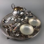 A WALKER & HALL SILVER PLATED TRAY AND OTHER SILVER PLATED ITEMS