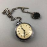A SMITH'S POCKET WATCH ALONG WITH A SILVER CHAIN