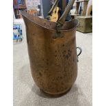 A BRASS COAL SCUTTLE, KITCHEN POTS AND A VINTAGE TROLLEY