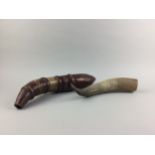 AN AFRICAN LEATHER COVERED POWDER HORN