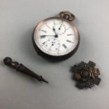 A VICTORIAN KEYLESS WIND POCKET WATCH AND OTHER ITEMS