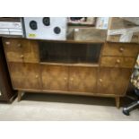 A RETRO WALNUT SIDEBOARD AND A VICTORIAN WARDROBE