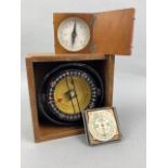 A 20TH CENTURY SHIPS COMPASS, A BAROMETER AND OTHER ITEMS