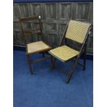 A VINTAGE FOLDING CHAIR AND A BEDROOM CHAIR