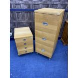 A MODERN FILING CABINET AND A SMALL CHEST OF DRAWERS