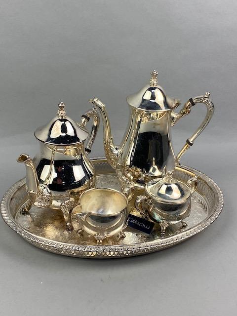A FOUR PIECE SILVER PLATED TEA SERVICE AND OTHER SILVER PLATED CUTLERY